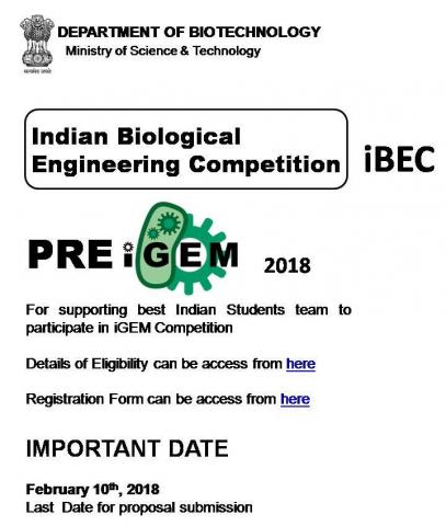 iBEC- Indian Biological Engineering Competition(Last date:10/02/2018)