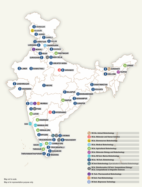 Location of universities/ institutes implemented DBT supported Postgraduate Teaching Program