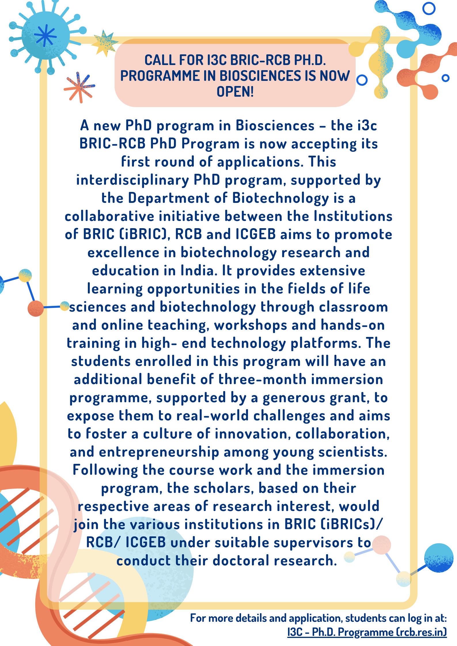 i3c BRIC-RCB Ph.d. Programme in Biosciences